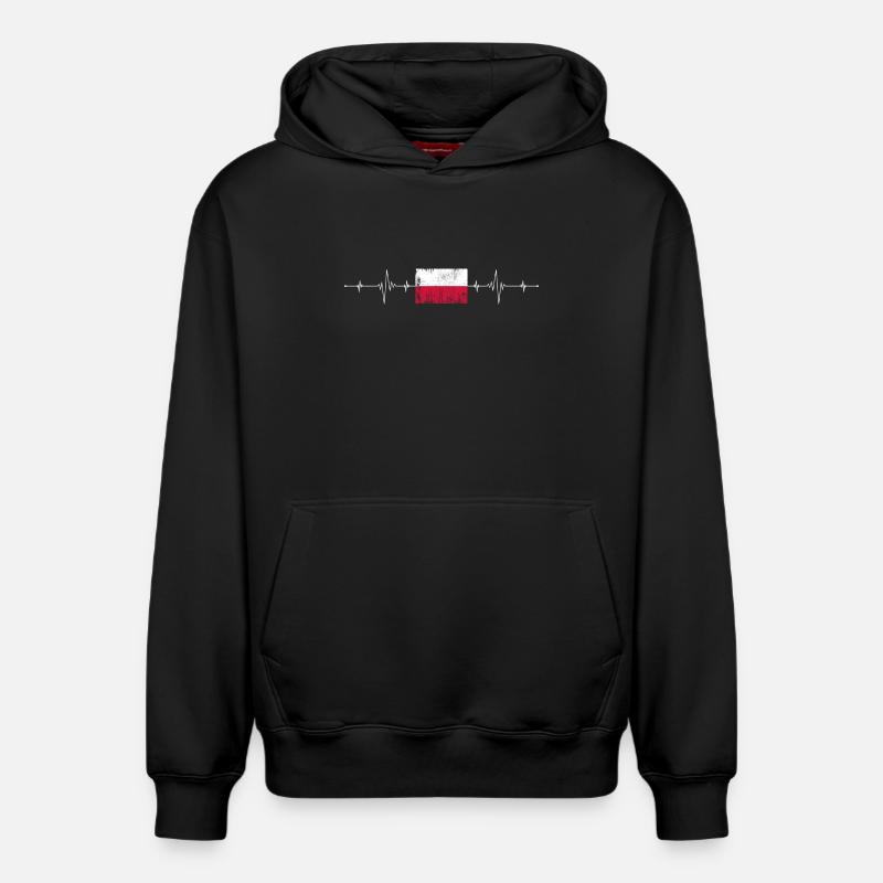 Drapeau de la Pologne Heartbeat - Sweat à capuche unisexe décontracté en coton biologique – de SPREAD - noir