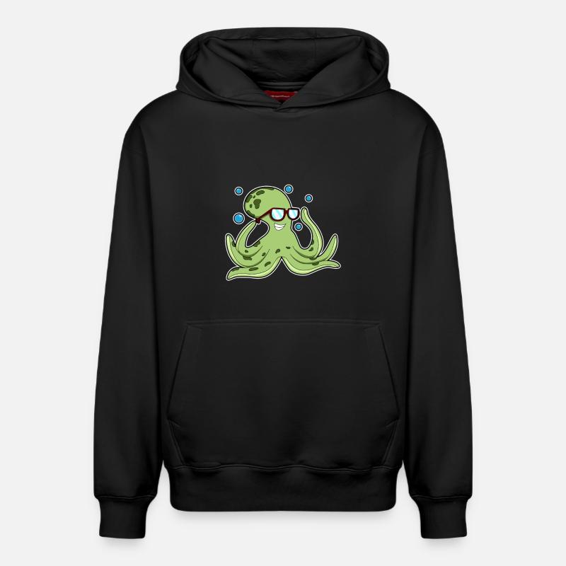 Pieuvre avec lunettes - Sweat à capuche unisexe décontracté en coton biologique – de SPREAD - noir