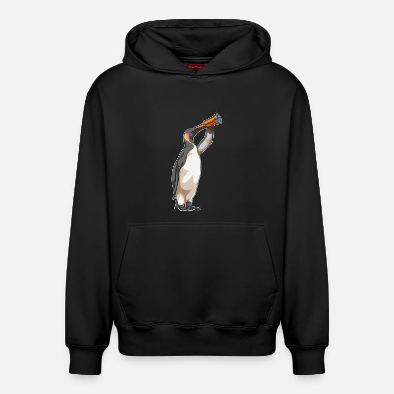 Pingouin avec télescope - Sweat à capuche unisexe décontracté en coton biologique – de SPREAD - noir