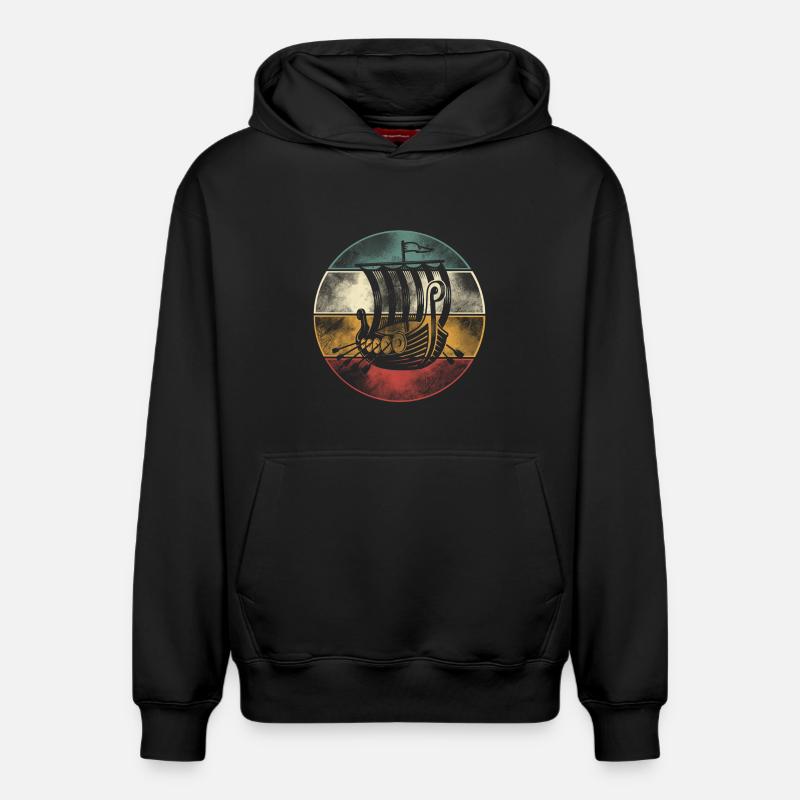 Bateau Viking, Bateau-Dragon Longship - Sweat à capuche unisexe décontracté en coton biologique – de SPREAD - noir