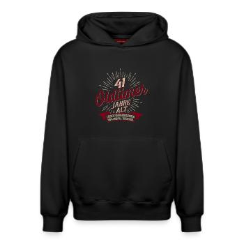 41. Geburtstag Oldtimer - Relaxed Unisex Organic Hoodie – von SPREAD - Schwarz - Vorne - AI Model Female 172 light (172cm) & AI Model Male 178 dark (178cm)