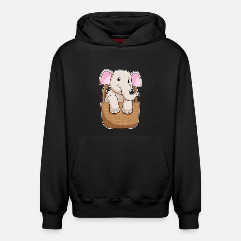 Éléphant avec panier - Sweat à capuche unisexe décontracté en coton biologique – de SPREAD - noir