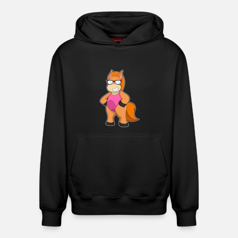 Cheval avec lunettes de soleil - Sweat à capuche unisexe décontracté en coton biologique – de SPREAD - noir