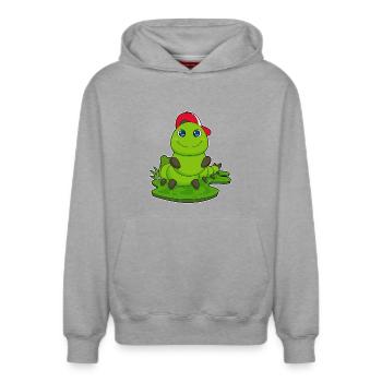 École Caterpillar Student Cap - Sweat à capuche unisexe décontracté en coton biologique – de SPREAD - gris chiné - Devant - AI Model Female 172 dark (172cm) & AI Model Male 178 light (178cm)