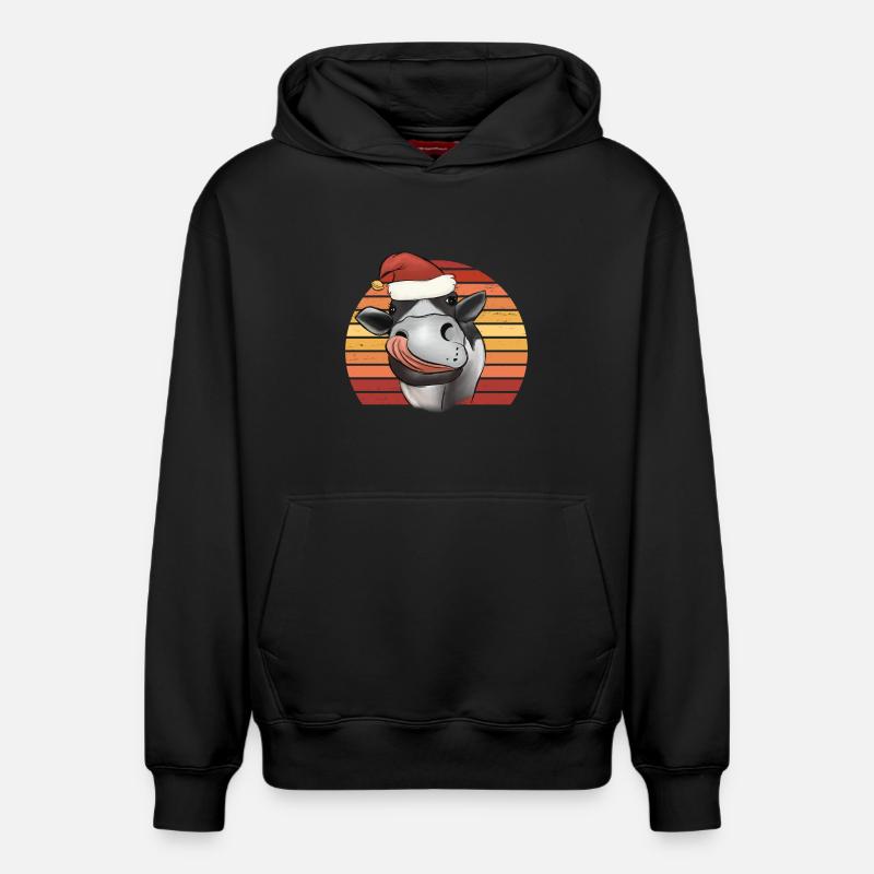 Weihnachtskuh Kuh mit Weihnachtsmütze Retro - Relaxed Unisex Organic Hoodie – von SPREAD - Schwarz