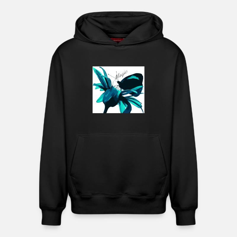 Imprimé fleur magique turquoise - Sweat à capuche unisexe décontracté en coton biologique – de SPREAD - noir
