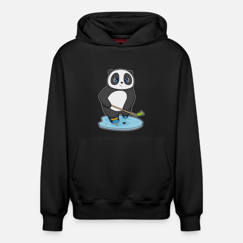 Panda Eishockey Eishockeyschläger - Relaxed Unisex Organic Hoodie – von SPREAD - Schwarz