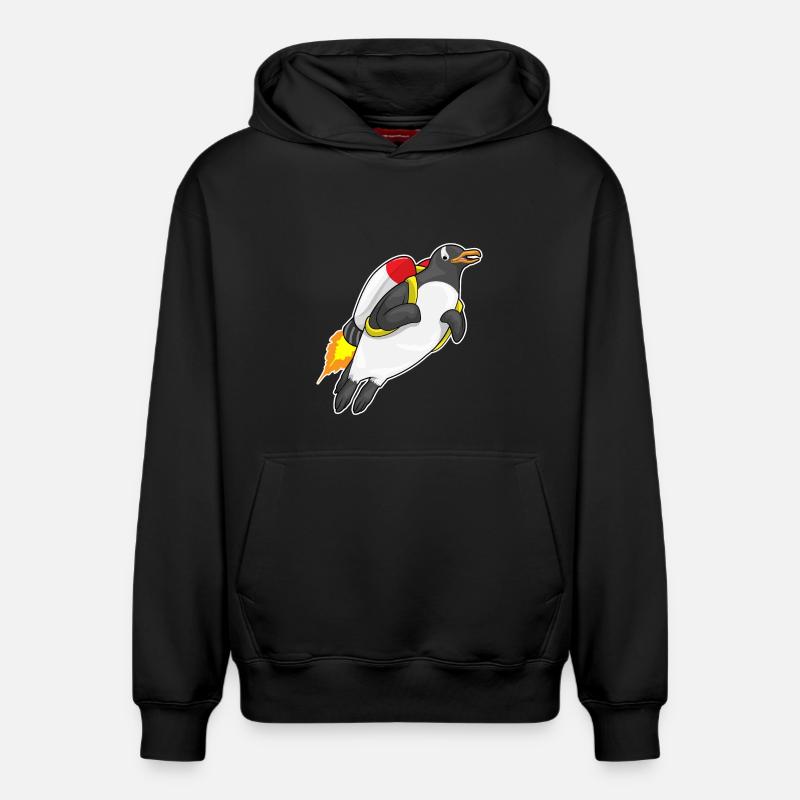 Pingouin volant jetpack - Sweat à capuche unisexe décontracté en coton biologique – de SPREAD - noir