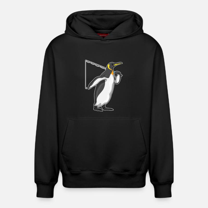 Pingouin Angler Angel - Sweat à capuche unisexe décontracté en coton biologique – de SPREAD - noir