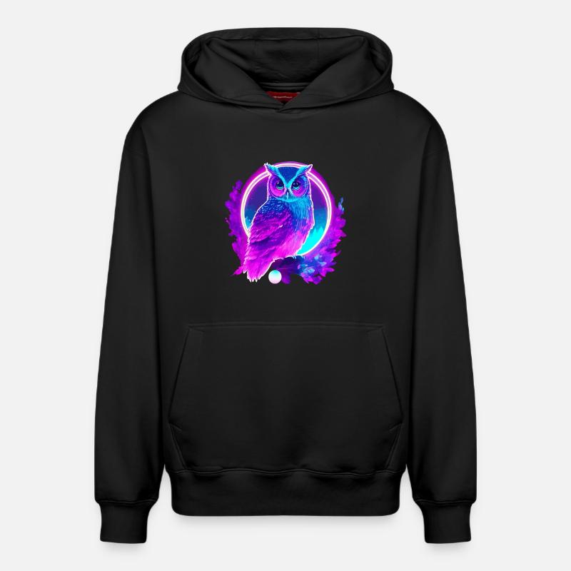 Eule Neon Moon Synthwave - Relaxed Unisex Organic Hoodie – von SPREAD - Schwarz