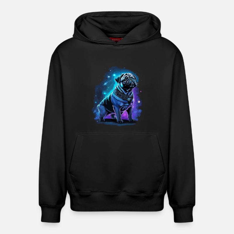 Neon Mops Hund Mitternachtszauber - Relaxed Unisex Organic Hoodie – von SPREAD - Schwarz