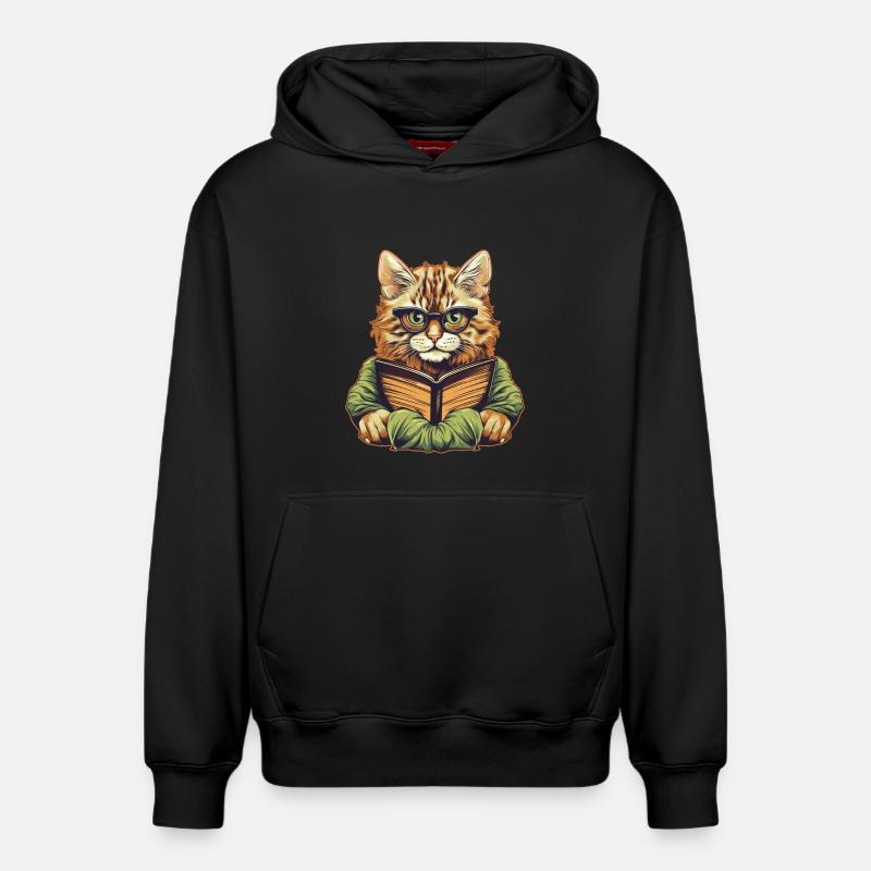 Chat avec livre - Sweat à capuche unisexe décontracté en coton biologique – de SPREAD - noir