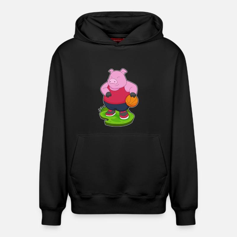 Cochon Basketteur Basketteur - Sweat à capuche unisexe décontracté en coton biologique – de SPREAD - noir