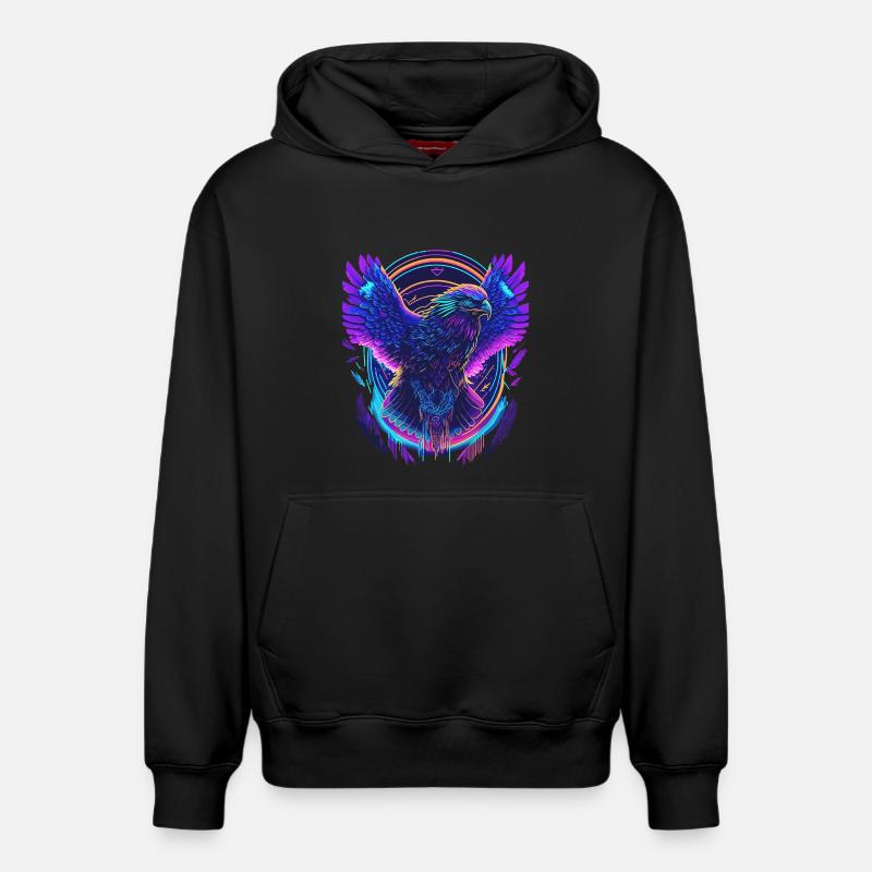 Flying Eagle Synthwave - Relaxed Unisex Organic Hoodie – by SPREAD - black
