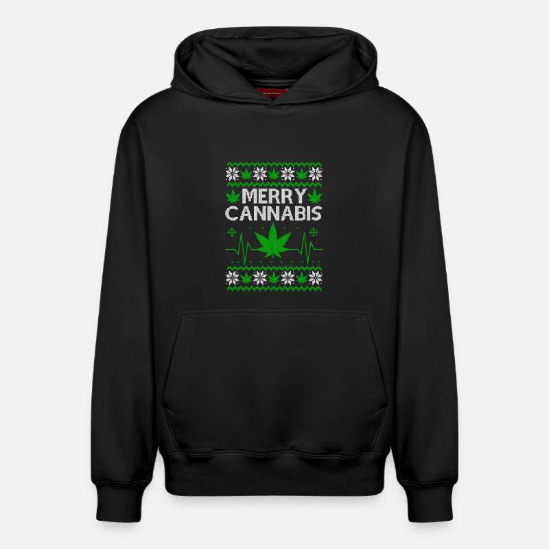 Joyeux Noël, Joyeux Cannabis - Sweat à capuche unisexe décontracté en coton biologique – de SPREAD - noir