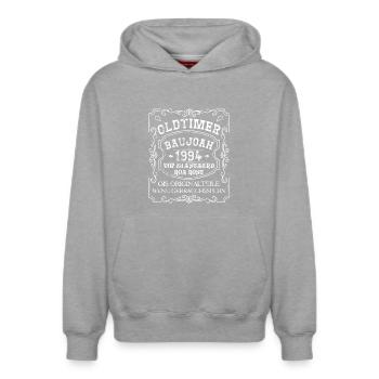 Oldtimer Baujoah 1994 - Baujahr 1994, Geburtstag - Relaxed Unisex Organic Hoodie – von SPREAD - Grau meliert - Vorne - AI Model Female 172 dark (172cm) & AI Model Male 178 light (178cm)