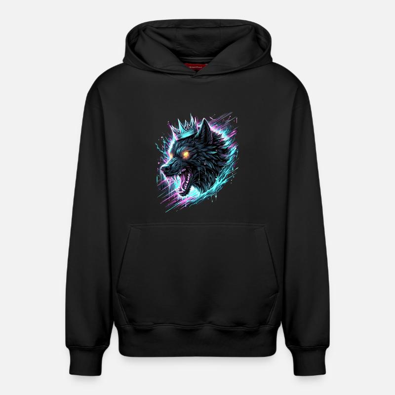 Royal Wolf Synthwave - Sweat à capuche unisexe décontracté en coton biologique – de SPREAD - noir