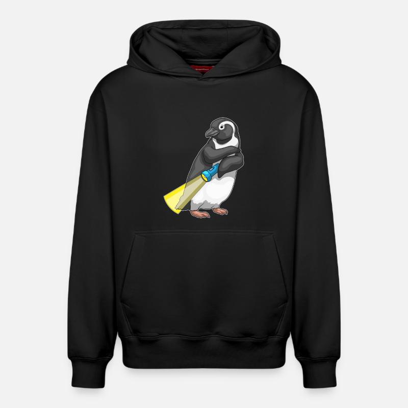 Penguin Flashlight - Relaxed Unisex Organic Hoodie – by SPREAD - black