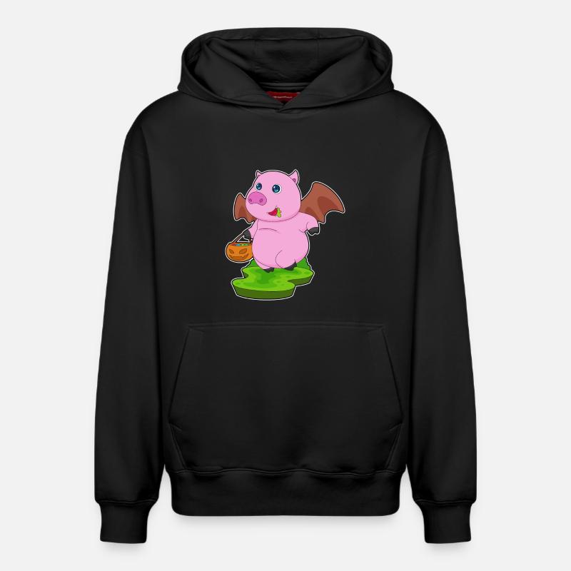 Cochon Halloween Bat - Sweat à capuche unisexe décontracté en coton biologique – de SPREAD - noir