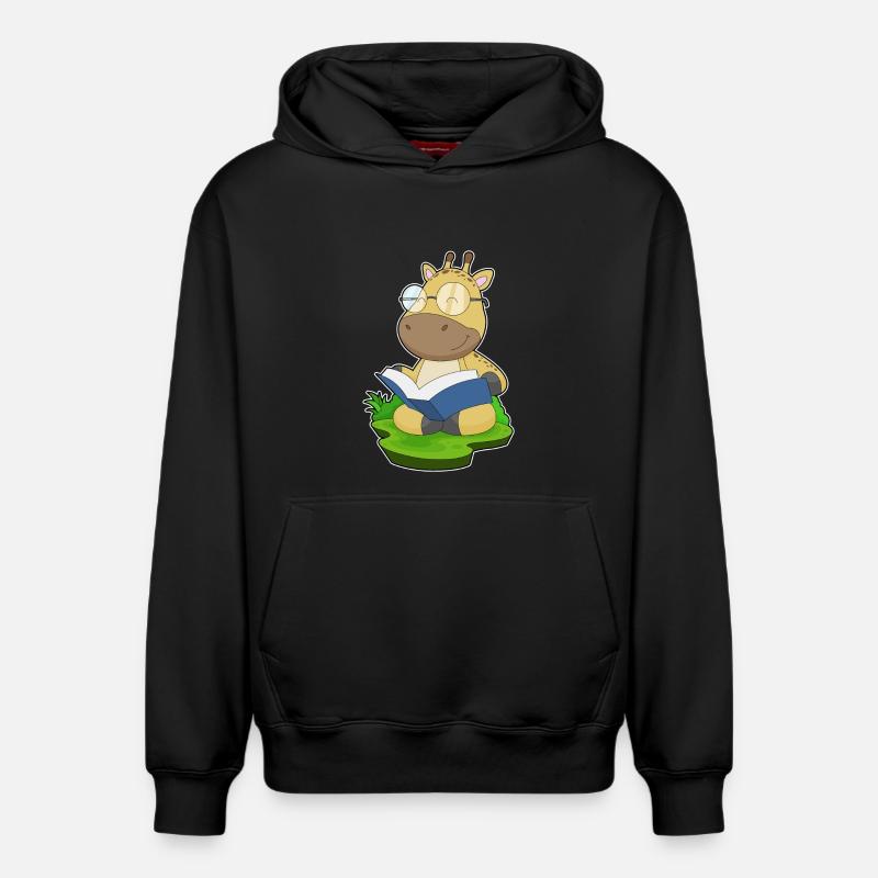 Giraffe Nerd Buch - Relaxed Unisex Organic Hoodie – von SPREAD - Schwarz