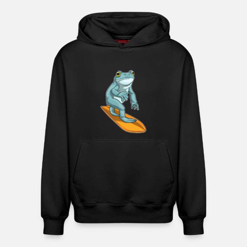 Planche de surf Frog Surfer - Sweat à capuche unisexe décontracté en coton biologique – de SPREAD - noir