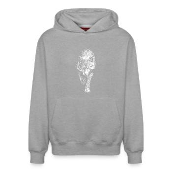Wolf Nordische Mythologie Germanen Wikinger Norse - Relaxed Unisex Organic Hoodie – von SPREAD - Grau meliert - Vorne - AI Model Female 172 dark (172cm) & AI Model Male 178 light (178cm)