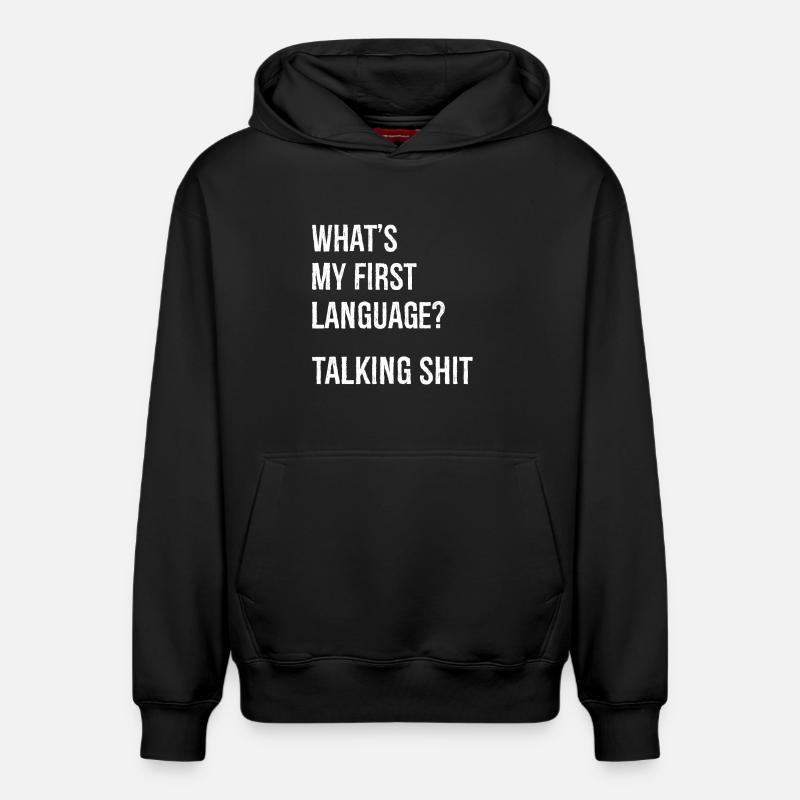 what's my first language talking shit - Relaxed Unisex Organic Hoodie – von SPREAD - Schwarz