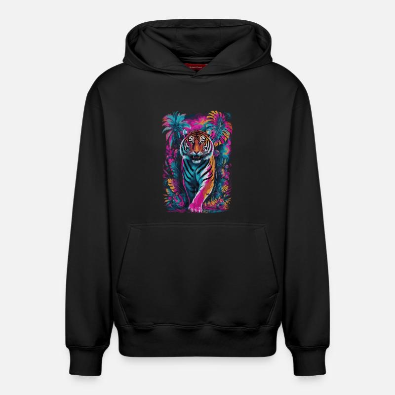 Psychedelischer Tiger im lebendigen Dschungel-Design - Relaxed Unisex Organic Hoodie – von SPREAD - Schwarz