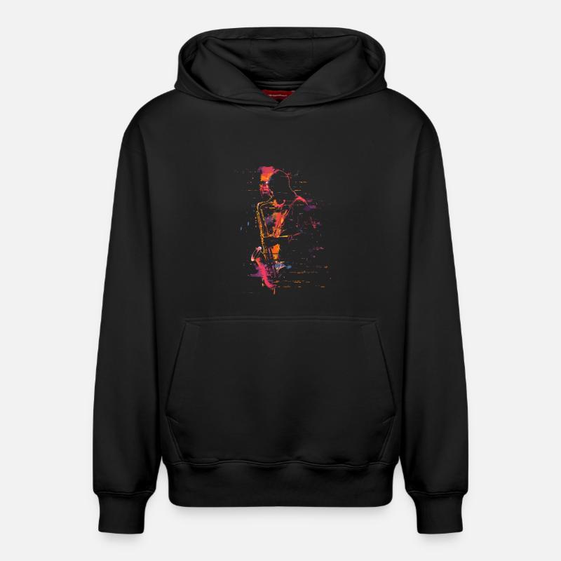Saxophoniste Synthwave - Sweat à capuche unisexe décontracté en coton biologique – de SPREAD - noir