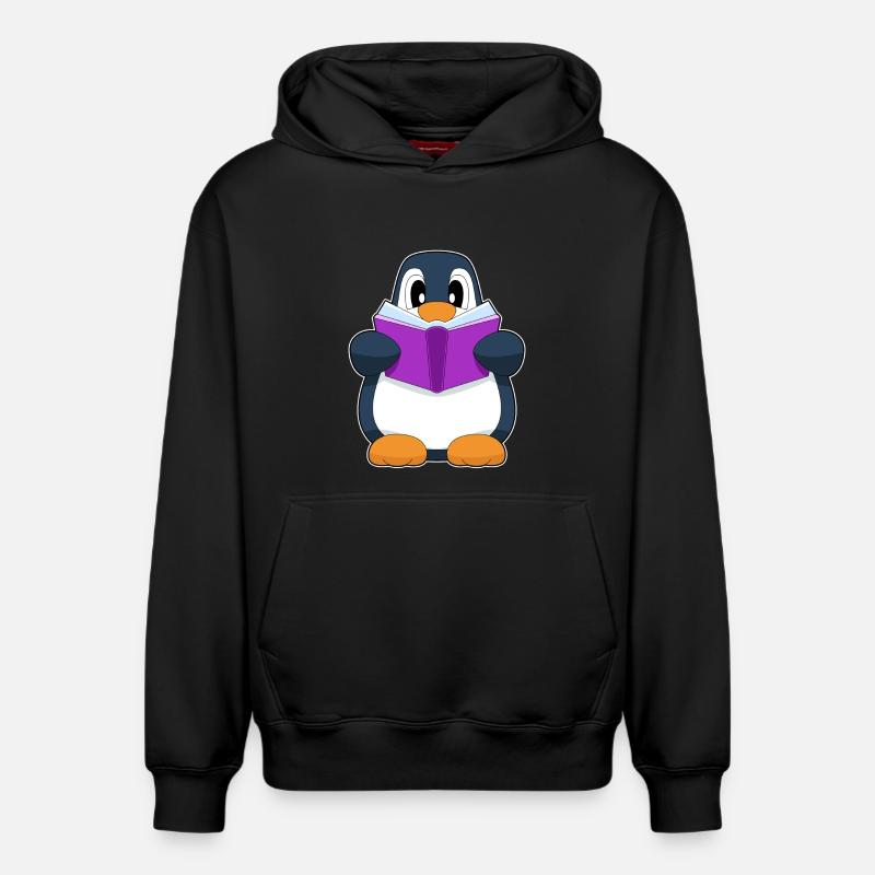 Pinguin Nerd Buch - Relaxed Unisex Organic Hoodie – von SPREAD - Schwarz