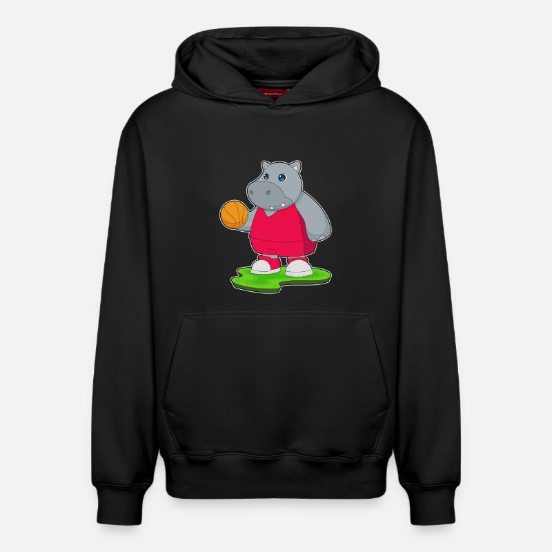 Hippopotame Basketteur Basketteur - Sweat à capuche unisexe décontracté en coton biologique – de SPREAD - noir
