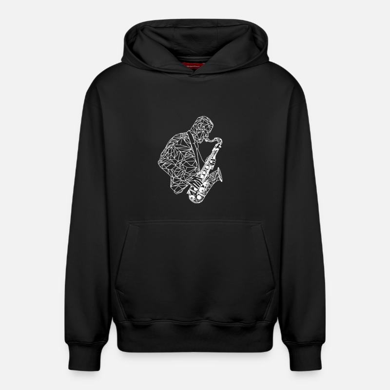 Dessin de saxophoniste - Sweat à capuche unisexe décontracté en coton biologique – de SPREAD - noir