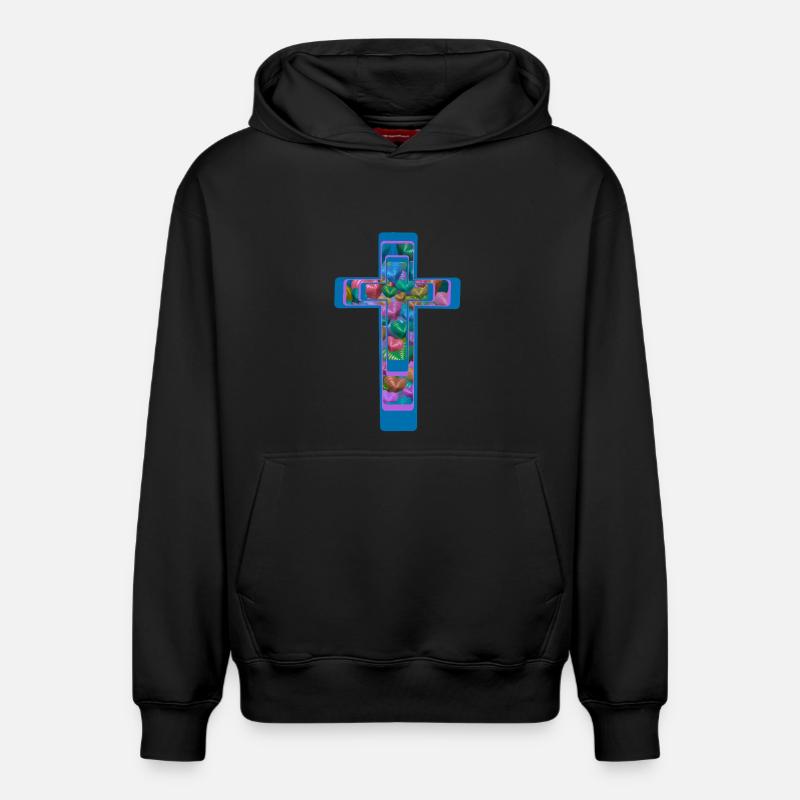 Croix Croix Coeurs Coeurs - Sweat à capuche unisexe décontracté en coton biologique – de SPREAD - noir
