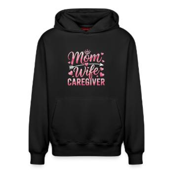 Mother Daughter Heart Motif - Relaxed Unisex Organic Hoodie – by SPREAD - black - Front - AI Model Female 172 light (172cm) & AI Model Male 178 dark (178cm)