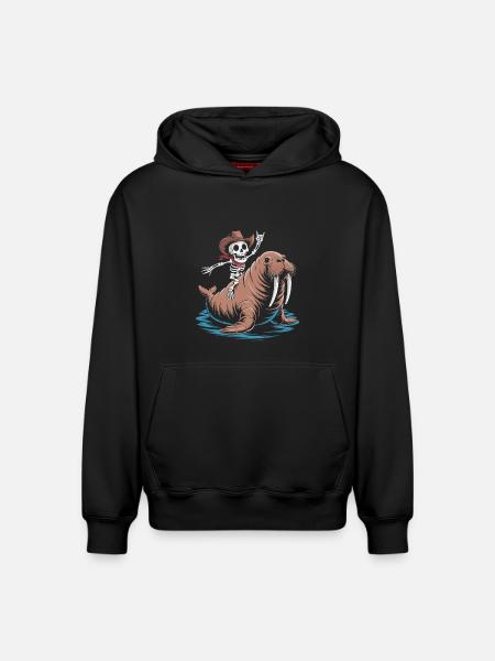 Skeleton cowboy on walrus - Relaxed Unisex Organic Hoodie – by SPREAD - black