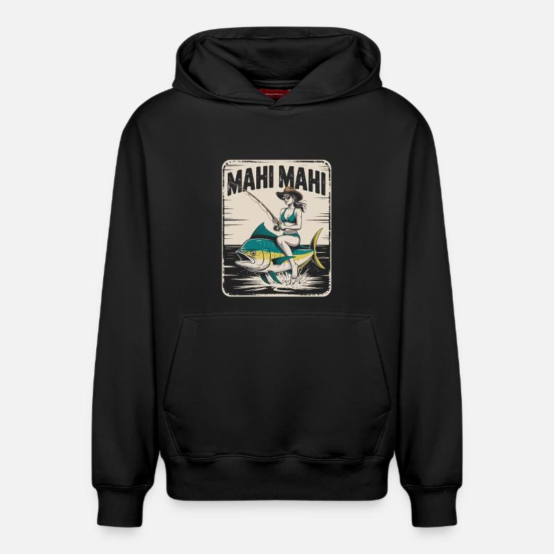 Mahi Mahi Beach Angler Rétro - Sweat à capuche unisexe décontracté en coton biologique – de SPREAD - noir