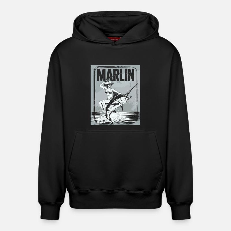 Marlin Pêcheuse Rétro - Sweat à capuche unisexe décontracté en coton biologique – de SPREAD - noir