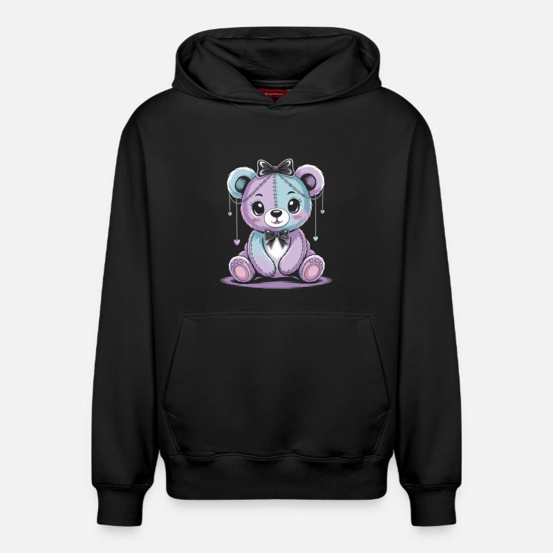 Kawaii Pastel Goth Patched Bear - Sweat à capuche unisexe décontracté en coton biologique – de SPREAD - noir