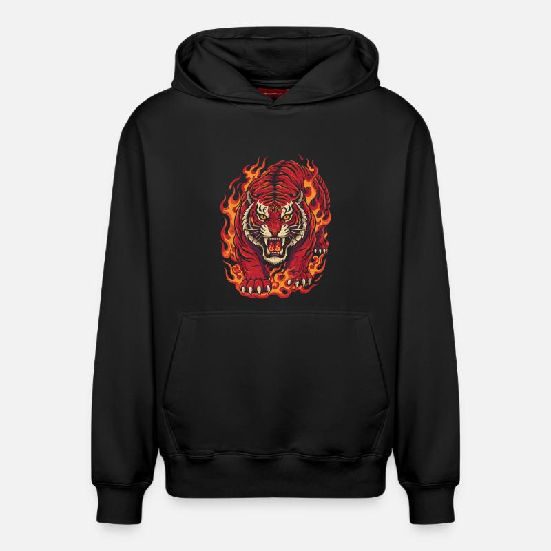 Fire Tiger Spirit Design - Sweat à capuche unisexe décontracté en coton biologique – de SPREAD - noir