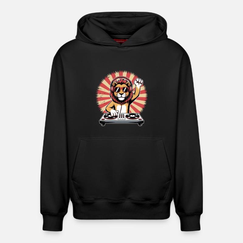 Lion DJ avec casque - Sweat à capuche unisexe décontracté en coton biologique – de SPREAD - noir