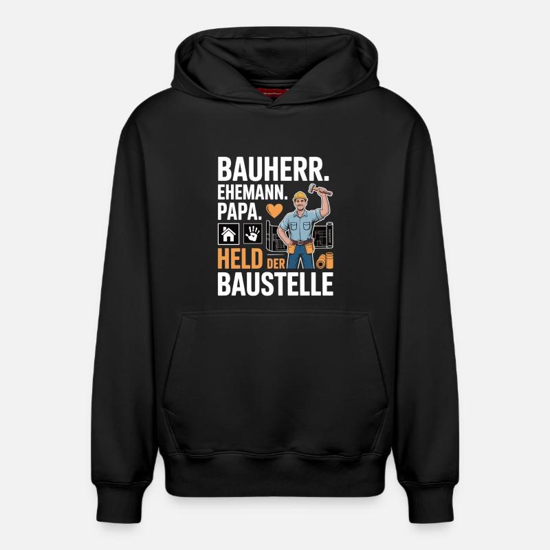 Held der Baustelle – Papa, Ehemann & Bauherr - Relaxed Unisex Organic Hoodie – von SPREAD - Schwarz