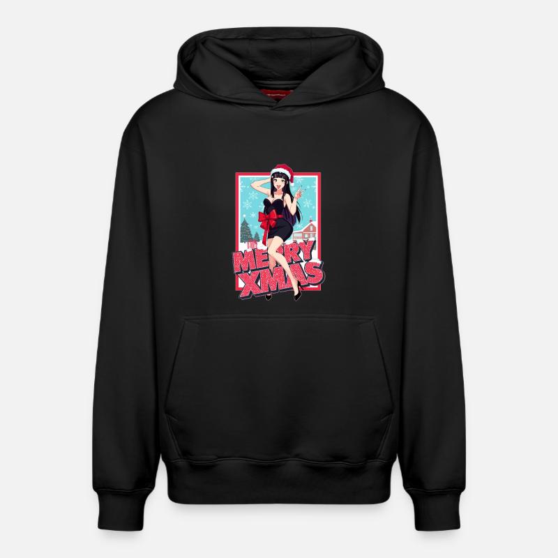 Noël Pin-up Noël Anime Lady - Sweat à capuche unisexe décontracté en coton biologique – de SPREAD - noir