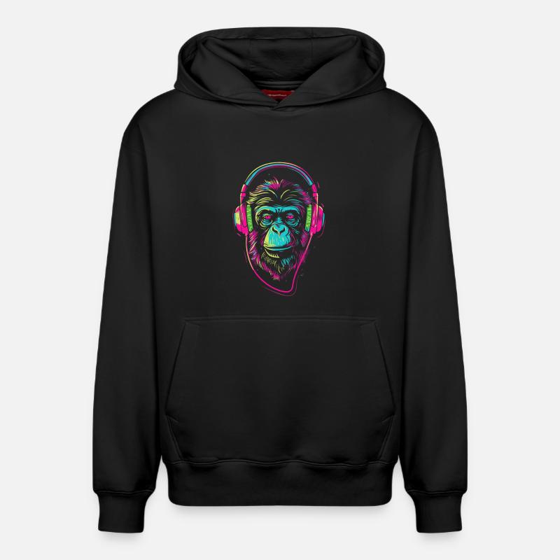 Neonaffe mit Kopfhörer - Relaxed Unisex Organic Hoodie – von SPREAD - Schwarz