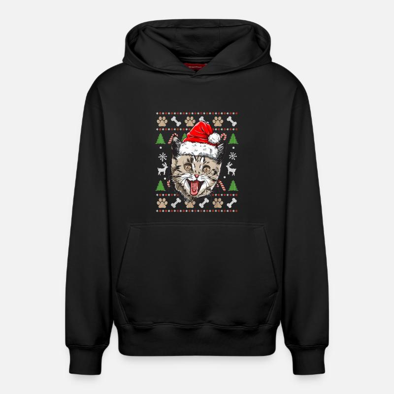 Hässlicher Weihnachtspullover Niedliche Katze Glückliche Geschenkidee - Relaxed Unisex Organic Hoodie – von SPREAD - Schwarz