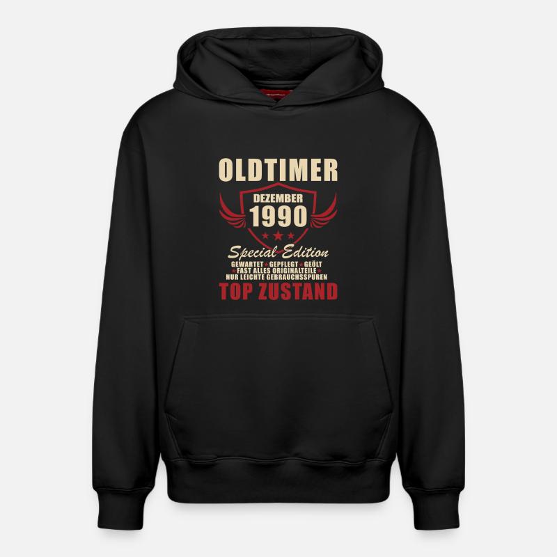 Oldtimer Dezember 1990 Sonderedition - Relaxed Unisex Organic Hoodie – von SPREAD - Schwarz