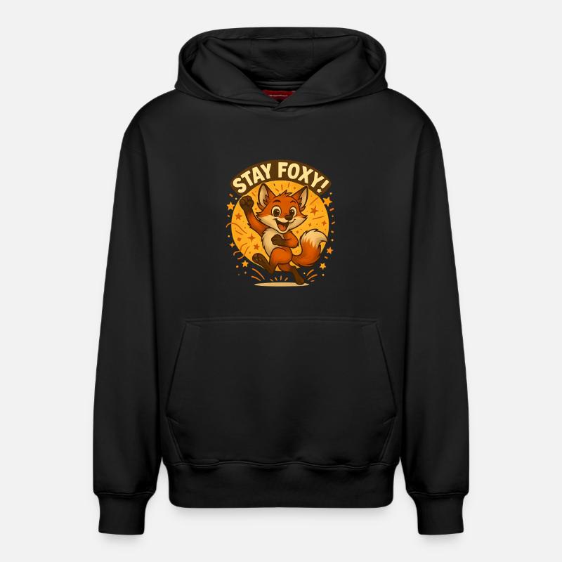 Illustration du renard Stay Foxy - Sweat à capuche unisexe décontracté en coton biologique – de SPREAD - noir