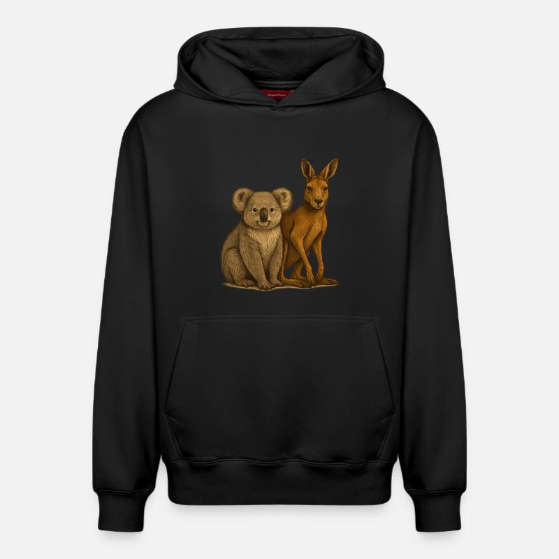 Koala et kangourou - Sweat à capuche unisexe décontracté en coton biologique – de SPREAD - noir