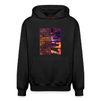 19TH BIRTHDAY LIMITED EDITION 2007 - Relaxed Unisex Organic Hoodie – by SPREAD - black - Front - AI Model Female 172 light (172cm) & AI Model Male 178 dark (178cm)
