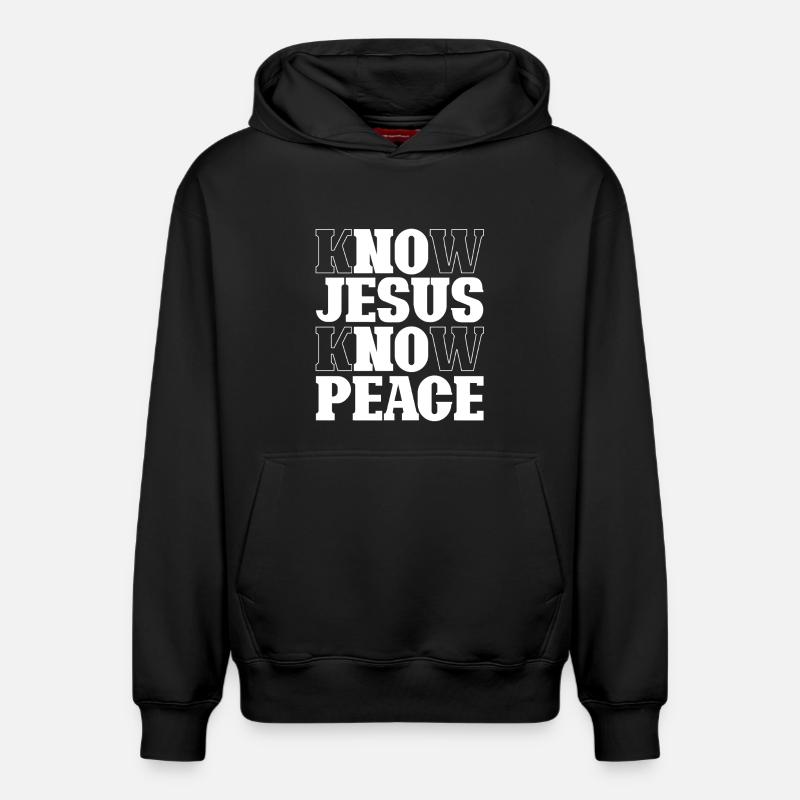 Lettrage Know Jesus Know Peace - Sweat à capuche unisexe décontracté en coton biologique – de SPREAD - noir