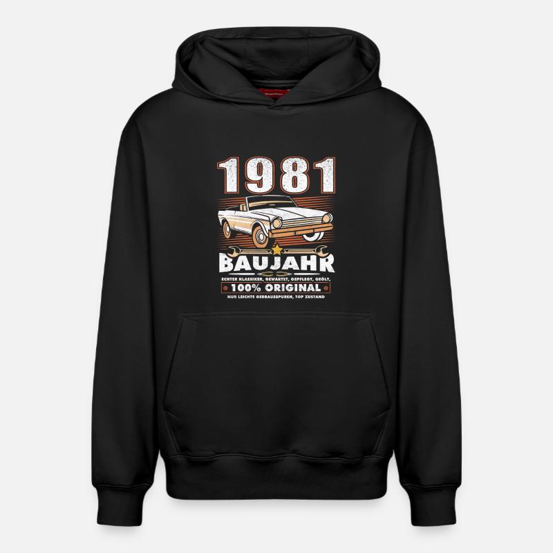 Anniversaire - Oldtimer 1981 - Sweat à capuche unisexe décontracté en coton biologique – de SPREAD - noir